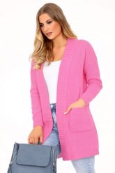 Różowy Stylowy Kardigan bez Zapięcia. Czerwone kardigany damskie Merribel, m, bez wzorów, z materiału, eleganckie, bez kołnierzyka. Za 109.90 zł.