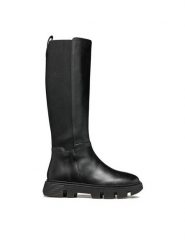 Geox Kozaki Vilde D46UAD 043NH C9999 Czarny. Czarne kozaki damskie Geox, bez wzorów, ze skóry, bez obcasa, na płaskiej podeszwie, bez zapięcia. Za 649.99 zł.