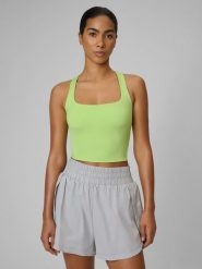 4F Crop top treningowy slim szybkoschnący damski - zielona M. Zielone topy damskie 4F, m, bez wzorów, bez kołnierzyka, bez ramiączek. Za 129.99 zł.