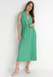 Zielona Sukienka Ymir. Zielone sukienki damskie Born2be, na imprezę, bez wzorów, z materiału, eleganckie, bez kołnierzyka, bez ramiączek, maxi, kopertowe. Za 84.99 zł.