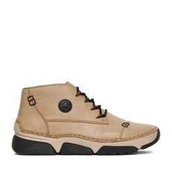 Trzewiki Rieker. Brązowe botki damskie Rieker, bez wzorów, bez obcasa, na płaskiej podeszwie, bez zapięcia. Za 239.99 zł.