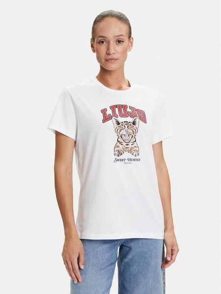 Liu Jo T-Shirt UF5271 JS923 Biały Regular Fit. Białe t-shirty damskie Liu Jo, m, bez wzorów, z bawełny, bez kołnierzyka, bez ramiączek. Za 189.99 zł.