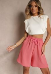 Różowe Szorty z Bawełną High Waist Ozdobione Sznurkiem Talanisse. Czerwone szorty damskie Renee, z aplikacjami, z bawełny, eleganckie, z podwyższonym stanem. Za 39.99 zł.