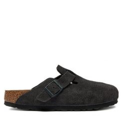 Klapki Birkenstock. Szare klapki damskie Birkenstock, bez wzorów, bez obcasa, bez zapięcia. Za 679.99 zł.
