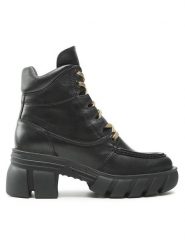 Badura Botki 222FW31 Czarny. Czarne botki damskie Badura, bez wzorów, ze skóry, bez obcasa, na słupku, bez zapięcia. Za 449.99 zł.