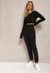 Czarny Komplet Dresowy Bluza Cropped i Spodnie z Kieszeniami Cargo Xerlesa. Czarne bluzy damskie Renee, l, bez wzorów, z dresówki, bez ramiączek, bez kaptura. Za 99.99 zł.