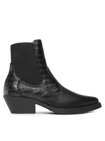 ONLY Botki 15304869 Czarny. Czarne botki damskie ONLY, bez wzorów, ze skóry, bez obcasa, na słupku, bez zapięcia. Za 249.99 zł.