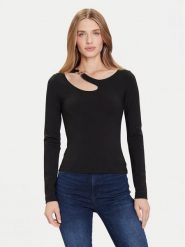 Guess Bluzka W5BP18 KC7M2 Czarny Slim Fit. Czarne bluzki damskie Guess, m, z aplikacjami, z syntetyku, bez kołnierzyka, bez ramiączek. Za 239.99 zł.