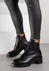 Czarne Skórzane Botki na Obcasie z Przeszyciami Tevilsa. Czarne botki damskie Born2be, bez wzorów, z jeansu, biznesowe, bez obcasa, na obcasie, bez zapięcia. Za 139.99 zł.