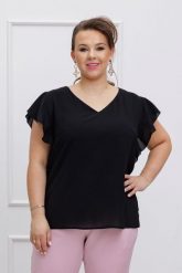 Czarna bluzka Sara XXL OVERSIZE LATO. Czarne bluzki damskie Moda Size Plus Iwanek, s, bez wzorów, z elastanu, bez kołnierzyka, bez ramiączek. W wyprzedaży za 69.90 zł.