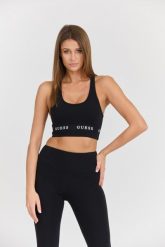 GUESS Damski czarny top Aline Eco Stretch Jersey. Czarne topy damskie Guess, s, z aplikacjami, z bawełny, bez kołnierzyka, bez ramiączek. W wyprzedaży za 99.99 zł.