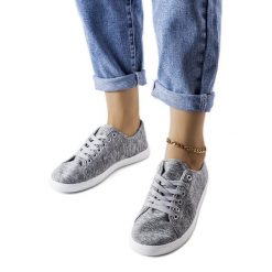 Szare materiałowe tenisówki Razan. Szare trampki i tenisówki damskie bez wzorów, z materiału, bez zapięcia. Za 68.60 zł.