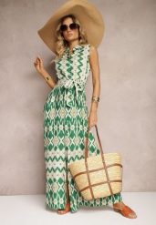 Zielona Wiskozowa Sukienka w Koszulowym Stylu z Materiałowym Paskiem w Talii Drevima. Zielone sukienki damskie Renee, na imprezę, l, bez wzorów, z materiału, eleganckie, bez kołnierzyka, bez ramiączek, maxi, koszulowe. Za 74.99 zł.