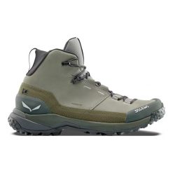 Buty trekkingowe Salewa Puez Leather Mid PTX. Zielone trekkingi męskie Salewa, z nubiku, bez zapięcia. Za 843.00 zł.