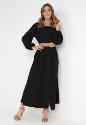 Czarna Sukienka Dorothoe. Czarne sukienki damskie Born2be, na co dzień, l, bez wzorów, z tkaniny, eleganckie, bez kołnierzyka, bez ramiączek, maxi, rozkloszowane. Za 109.99 zł.