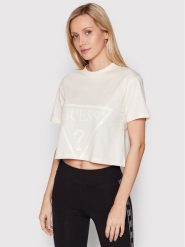 Guess T-Shirt V2YI06 K8HM0 Beżowy Regular Fit. Brązowe t-shirty damskie Guess, l, z aplikacjami, z bawełny, bez kołnierzyka, bez ramiączek. Za 99.99 zł.