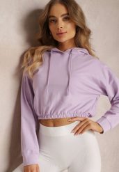 Fioletowa Bluza z Kapturem Pyrhano. Fioletowe bluzy damskie Renee, l, bez wzorów, z jeansu, casualowe, bez ramiączek, z kapturem. Za 34.99 zł.