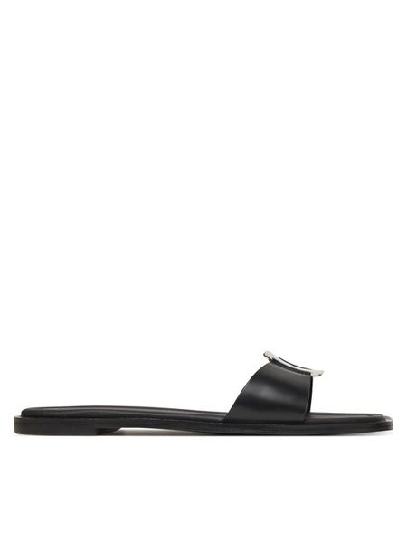 Calvin Klein Klapki Flat Slide W/Ck Hw Big - Lth HW0HW02482 Czarny. Czarne klapki damskie Calvin Klein, bez wzorów, ze skóry, bez obcasa, bez zapięcia. Za 259.99 zł.