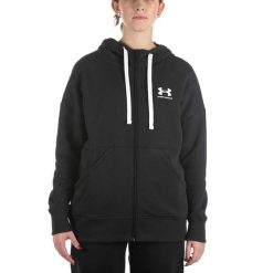 Damska bluza z kapturem Under Armour Rival Fleece Fz w kolorze czarnym. Czarne bluzy damskie Under Armour, bez wzorów, z bawełny, sportowe, bez ramiączek, z kapturem. Za 338.99 zł.