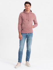 Bluza dresowa męska kangurka z kapturem BASIC – ciemnoróżowa V4 OM-SSBN-0161 - XXL. Czerwone bluzy męskie Ombre Clothing, l, bez wzorów, z dresówki, z kapturem. Za 113.99 zł.