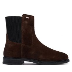 Sztyblety Tommy Hilfiger. Brązowe botki damskie Tommy Hilfiger, bez wzorów, bez obcasa, na płaskiej podeszwie, bez zapięcia. Za 649.99 zł.