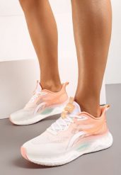 Biało-Pomarańczowe Buty Sportowe Sneakersy ze Sznurowaniami na Podeszwie Typu Air Przed Kostkę Jotesa. Białe obuwie sportowe damskie Renee, bez wzorów, z okrągłym noskiem, bez zapięcia, trekkingowe. Za 129.99 zł.
