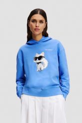 KARL LAGERFELD Niebieska damska bluza z kapturem Ikon Aquarelle C. Niebieskie bluzy damskie KARL LAGERFELD, s, bez wzorów, bez ramiączek, z kapturem. W wyprzedaży za 659.99 zł.