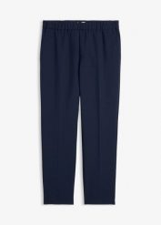 Spodnie garniturowe z elastyczną gumką w talii. Niebieskie eleganckie spodnie męskie bonprix, m, bez wzorów, eleganckie. Za 114.99 zł.