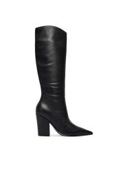 Guess Kozaki FLFNRL LEA11 Czarny. Czarne kozaki damskie Guess, z aplikacjami, ze skóry, bez obcasa, na słupku, bez zapięcia. Za 1,019.00 zł.