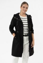 Wodoodporny płaszcz J-IZRA. Brązowe płaszcze damskie Volcano, m, bez wzorów, z materiału, eleganckie, bez kołnierzyka, z kapturem. Za 329.99 zł.