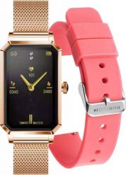 Smartwatch Rubicon RNCE86 Różowo złoty + różowy pasek. Czerwone zegarki smartwatch Rubicon, bez wzorów. Za 123.31 zł.