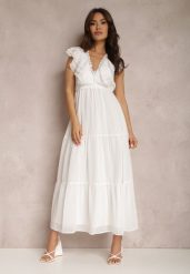 Biała Sukienka Iriope. Białe sukienki damskie Renee, na imprezę, l, z aplikacjami, z koronki, bez kołnierzyka, bez ramiączek, maxi, rozkloszowane. Za 119.99 zł.