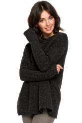 Elegancki gruby sweter z kimonowymi rękawami grafitowy. Szare swetry nierozpinane damskie Polskie swetry, s, bez wzorów, z dzianiny, eleganckie, bez kołnierzyka, bez ramiączek. Za 229.00 zł.