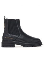 Tommy Hilfiger Sztyblety Th Emboss Grain Leather Chelsea FW0FW09559 Czarny. Czarne botki damskie Tommy Hilfiger, bez wzorów, ze skóry, bez obcasa, na płaskiej podeszwie, bez zapięcia. Za 749.99 zł.