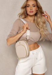 Beżowa Owalna Torebka o Małym Fasonie na Ramię z Wzorzystym Paskiem Selaeno. Brązowe torebki wizytowe damskie Renee, bez wzorów, z jeansu, na ramię, bez dodatków. Za 79.99 zł.