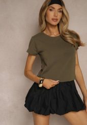 Ciemnozielony Basicowy T-shirt z Bawełny Mevolena. Zielone t-shirty damskie Renee, l, bez wzorów, z bawełny, klasyczne, bez kołnierzyka, bez ramiączek. Za 39.99 zł.