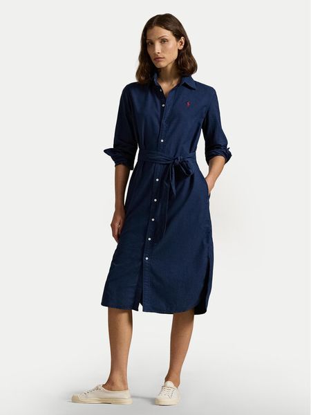 Polo Ralph Lauren Sukienka koszulowa 211963031 Granatowy Regular Fit. Niebieskie sukienki damskie Polo Ralph Lauren, bez wzorów, z bawełny, bez kołnierzyka, bez ramiączek, koszulowe. Za 639.99 zł.