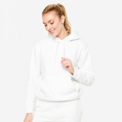 Bluza z kapturem damska Domyos Gym & Pilates 500. Białe bluzy damskie DOMYOS, xl, bez wzorów, z bawełny, klasyczne, bez ramiączek, z kapturem. W wyprzedaży za 89.99 zł.