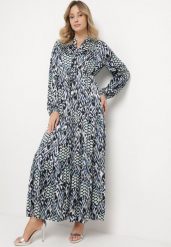 Niebieska Rozkloszowana Sukienka z Paskiem w Talii i Falbanką Zapinana na Guziki Loremarie. Niebieskie sukienki damskie Born2be, na co dzień, l, z aplikacjami, eleganckie, bez kołnierzyka, bez ramiączek, maxi, proste. Za 139.99 zł.