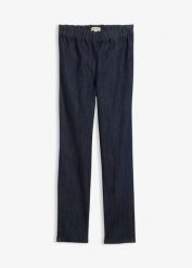 Dżinsy o kroju slim, high waist, cropped. Niebieskie jeansy damskie bonprix, bez wzorów, z jeansu, z podwyższonym stanem. Za 59.99 zł.
