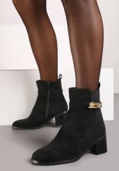 Czarne Botki na Obcasie z Metalową Klamrą Laurinna. Czarne botki damskie Born2be, bez wzorów, z jeansu, eleganckie, bez obcasa, na obcasie, bez zapięcia. Za 139.99 zł.