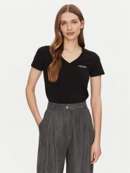 Guess Jeans T-Shirt W4YI23 J1314 Czarny Slim Fit. Czarne t-shirty damskie Guess Jeans, m, z aplikacjami, z bawełny, bez kołnierzyka, bez ramiączek. Za 109.99 zł.