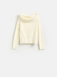 Sweter z wykładanym golfem - złamana biel. Swetry nierozpinane damskie Reserved, l, bez wzorów, z dzianiny, bez kołnierzyka, bez ramiączek. Za 119.99 zł.