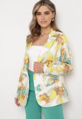 Beżowo-Żółta Dwurzędowa Marynarka z Abstrakcyjnym Wzorem Tie-Dye Floretellia. Brązowe marynarki i żakiety damskie Born2be, bez wzorów, z materiału, bez kołnierzyka, bez ramiączek. Za 169.99 zł.