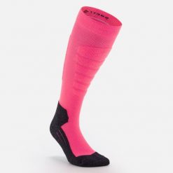 Skarpety narciarskie i snowboardowe dla dorosłych Wedze 100 Plus. Czerwone skarpetki damskie WED'ZE, bez wzorów, z elastanu. Za 39.99 zł.
