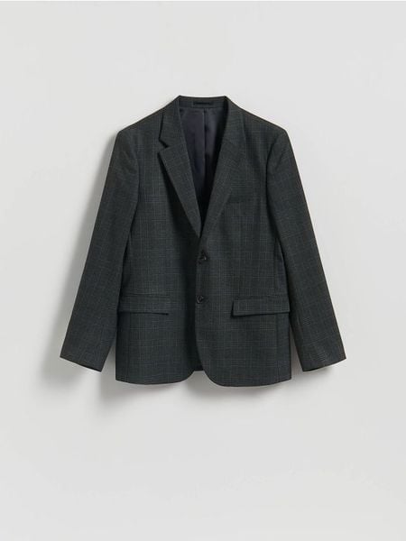 Marynarka slim fit z wiskozą - ciemnozielony. Zielone garnitury męskie Reserved, l, bez wzorów, z tkaniny. Za 359.99 zł.