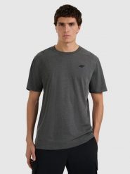 4F T-shirt regular gładki męski - szary XL. Szare t-shirty męskie 4F, m, bez wzorów, bez kołnierzyka, bez ramiączek. Za 49.99 zł.