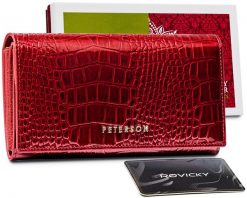 Skórzany portfel croco Peterson czerwony PTN CR-411-RED. Czerwone portfele damskie Peterson, ze skóry. Za 121.99 zł.