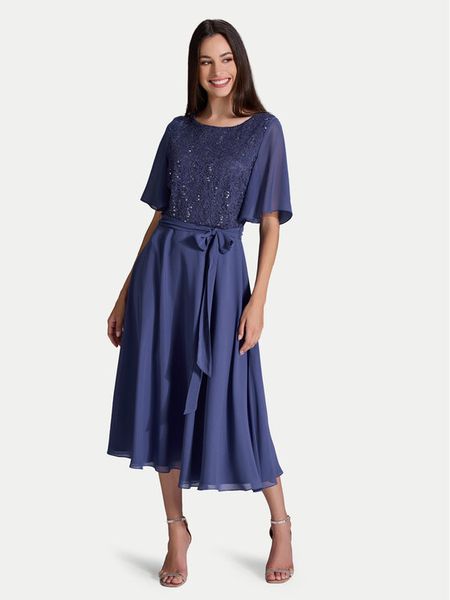 Swing Sukienka koktajlowa 5AI02500 Niebieski Regular Fit. Niebieskie sukienki damskie Swing, bez wzorów, z syntetyku, wizytowe, bez kołnierzyka, bez ramiączek. Za 469.99 zł.