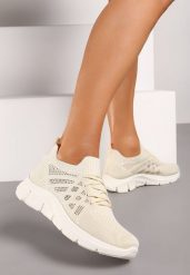Beżowe Buty Sportowe z Elastyczną Wsuwaną Cholewką i Wkładką ze Skóry Naturalnej Rantia. Brązowe obuwie sportowe damskie Renee, bez wzorów, z gumy, bez zapięcia. Za 44.99 zł.